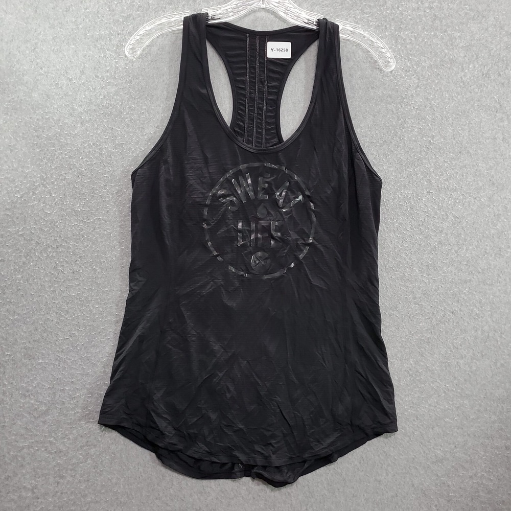 Lululemon Women Activewear Tank Top 6 Black Sweat Life Logo Sleeveless Pullover
